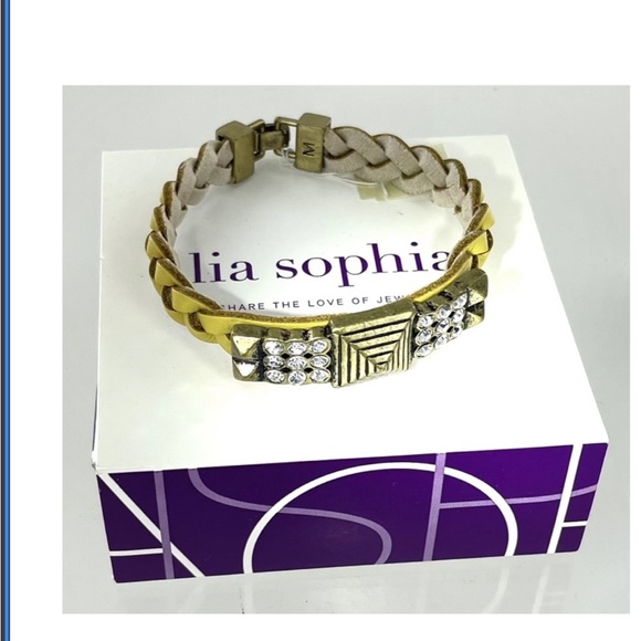 Lia Sophia Mustard Yellow and Rhinestone Woven Leather Bracelet - Picture 3 of 3